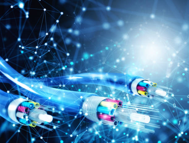 Internet connection with the optical fiber. Concept of fast internet